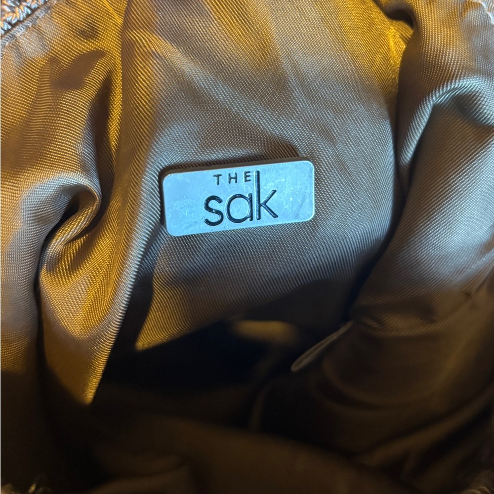 The Sak Tan Crochet Drawstring Backpack Boho Woven Shoulder Bag - Picture 5 of 7